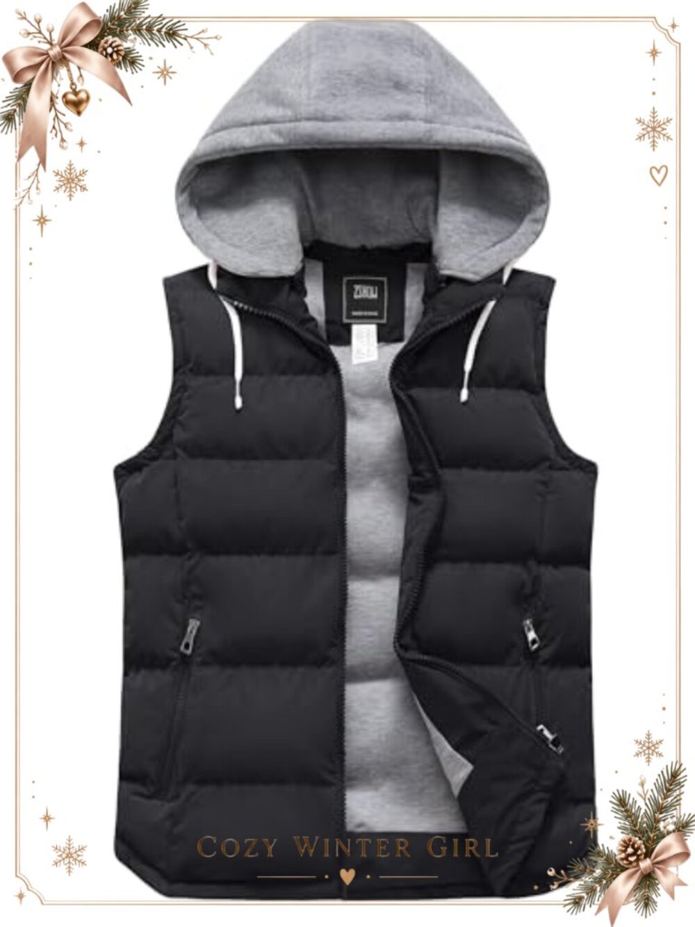 ZSHOW Women's Winter Padded Vest Removable Hooded Sleeveless Jacket